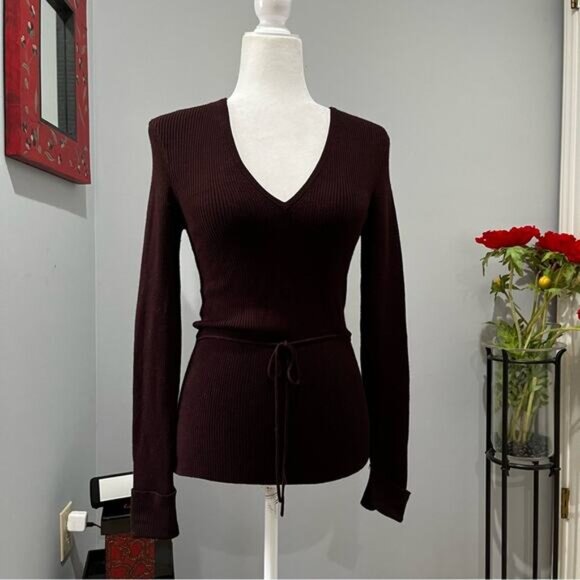 NEW BCBGMaxAzria Longline Ribbed Belted V Neck Fitted Layering Sweater S NWT - Picture 15 of 16